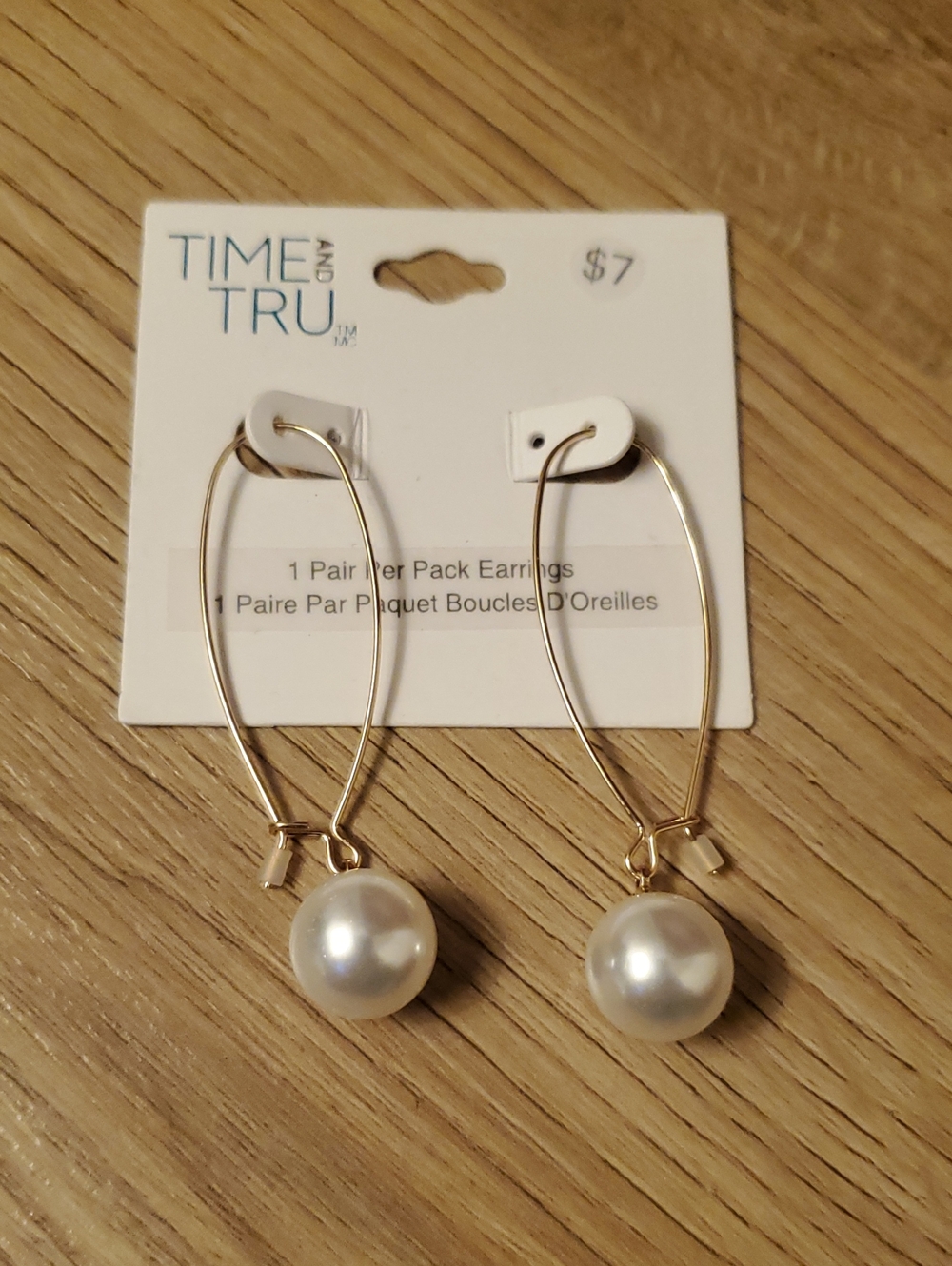 NWT Time and Tru Gold-Tone Earrings with White Pearl Drops